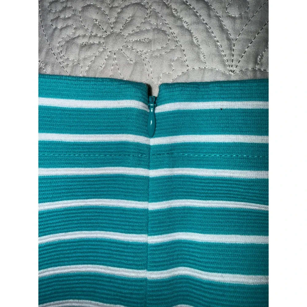 Talbots A-Line‎ Skirt Womens 8P Teal White Striped Pockets Back Zip cottagecore